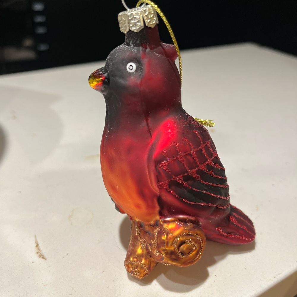 Old World Christmas Red Bird on branch ornament size 3.5” Shimmery